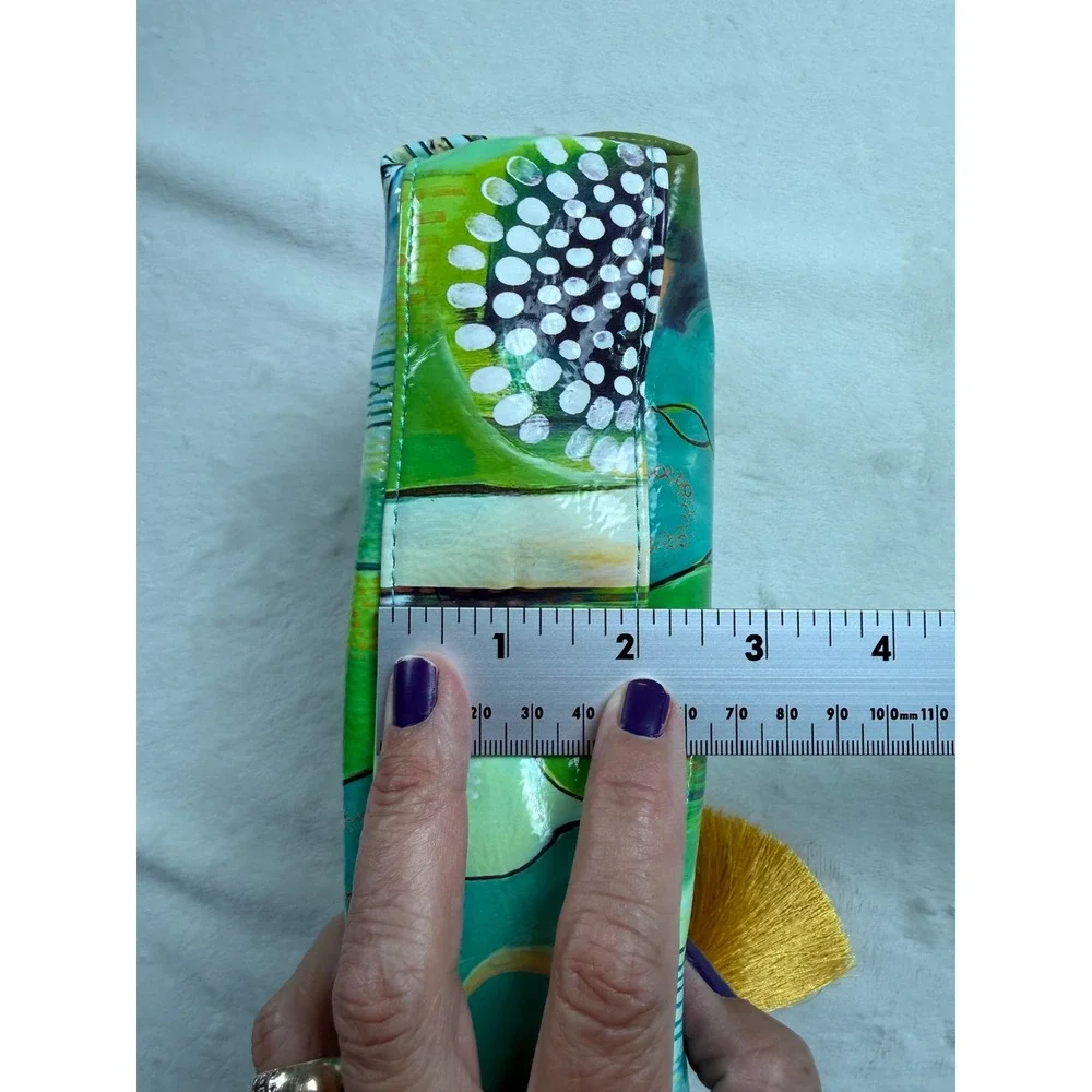 PAPAYA! Small Tassel Pouch Artistic Floral Makeup Travel Bag Green Multi